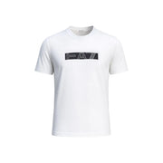 Ea7 coton blanc pour hommes t-shirt Coupe classique avec logo rectangulaire noir audacieux et lettrage stylisé sur la poitrine