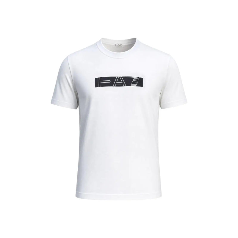 Ea7 coton blanc pour hommes t-shirt Coupe classique avec logo rectangulaire noir audacieux et lettrage stylisé sur la poitrine