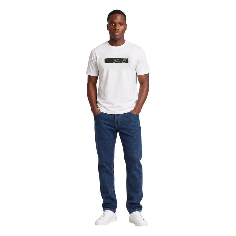 Ea7 T-shirt blanc en coton pour homme, coupe classique, manches courtes et logo rectangulaire noir sur la poitrine