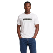 Ea7 T-shirt blanc en coton pour homme, coupe classique, avec logo rectangulaire noir sur la poitrine