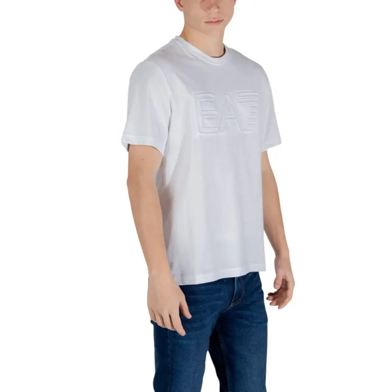 Ea7 men white cotton t shirt featuring a subtle embossed logo on the chest for a stylish casual look