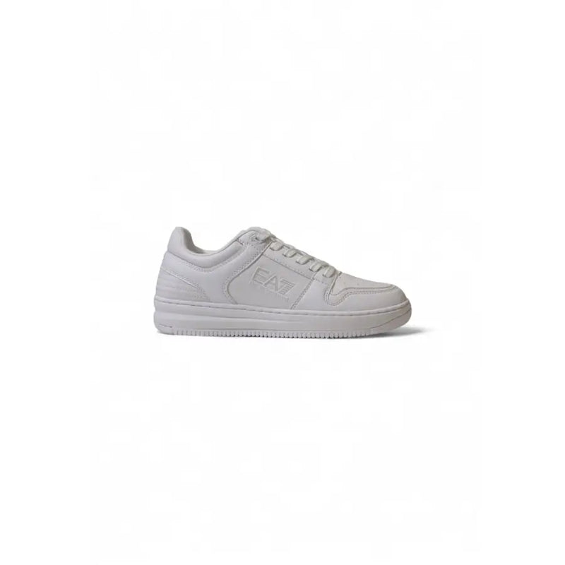 Ea7 Baskets blanches pour homme, à lacets, semelle en caoutchouc, design minimaliste et élégant, tige en cuir lisse