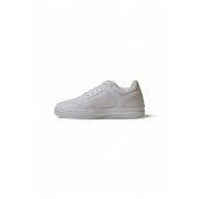 Ea7 men white leather low-top sneakers with laces and rubber sole featuring clean minimalist design with subtle stitching
