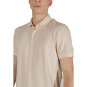 Ea7 men’s beige short-sleeved polo shirt in cotton blend with subtle embroidered logo on the chest