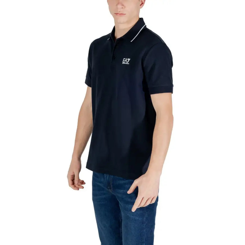 Ea7 Polo bleu marine à manches courtes pour homme, avec col blanc et logo brodé, idéal pour le printemps et l'été.