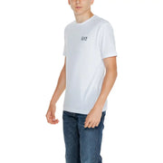 Ea7 coton blanc pour hommes t-shirt avec un petit logo noir sur la poitrine gauche pour une tenue décontractée