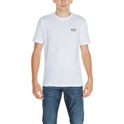 EA7 coton blanc pour homme t-shirt avec un petit logo noir sur la poitrine gauche pour une tenue décontractée