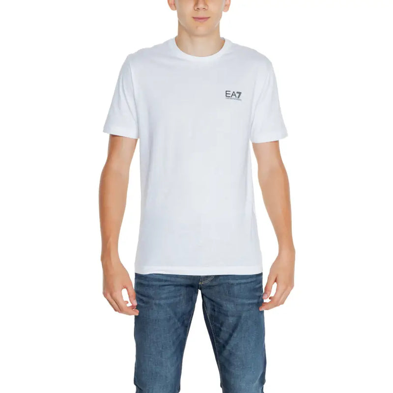 EA7 coton blanc pour homme t-shirt avec un petit logo noir sur la poitrine gauche pour une tenue décontractée