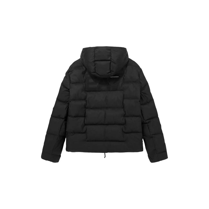 Ea7 Doudoune noire pour homme, matelassée et à capuche, vue de face