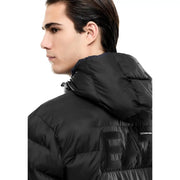 Doudoune EA7 pour homme, noire, matelassée, avec grand logo EA7 (vue de dos).