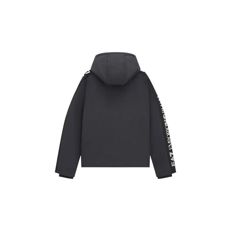 Ea7 Doudoune Emporio Armani pour homme, noire avec logo blanc sur la manche, vue de face