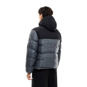Ea7 Doudoune homme noire et grise à motif logo ea7 répété et capuche noire unie, vue de face