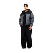 Doudoune EA7 pour homme, noire et grise, à motif logo répété, vue de face