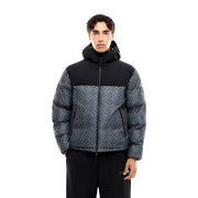 Doudoune EA7 pour homme, noire et grise, ornée du logo EA7 en répétition (vue de face).