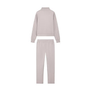Ea7 Ensemble deux pièces de détente pour femme en mélange de coton beige, composé d'un sweat-shirt à col montant et d'un pantalon fuselé, idéal pour l'automne et l'hiver.