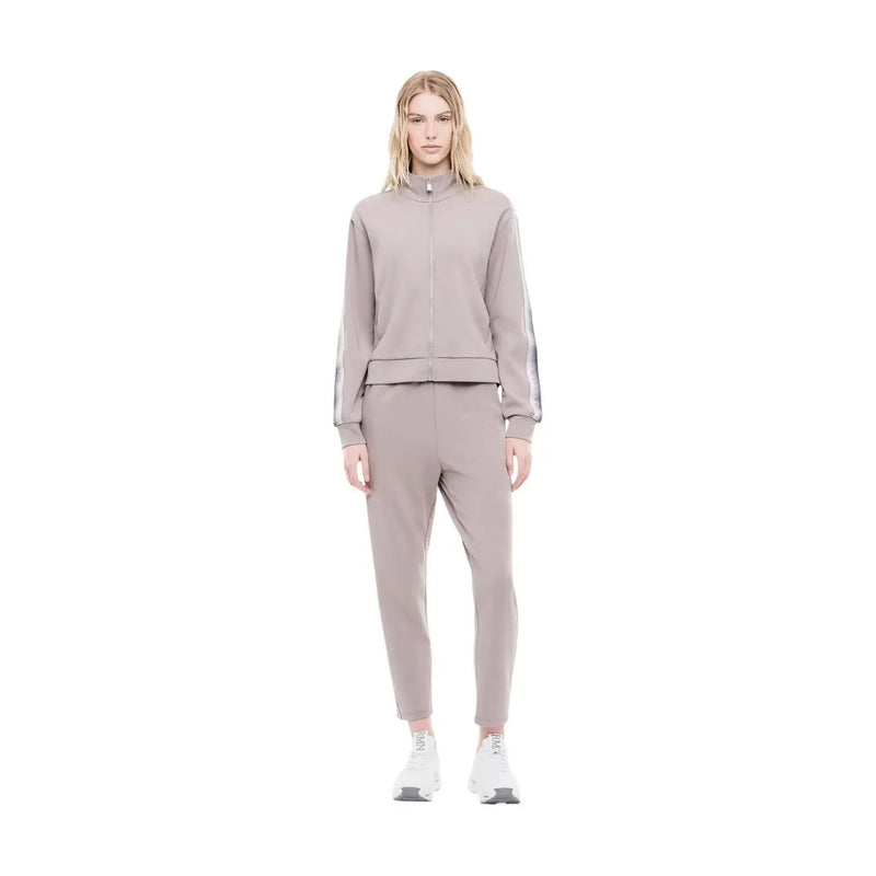 Ea7 Combinaison beige en mélange de coton pour femme, fermeture éclair intégrale et fines bandes réfléchissantes, idéale pour l'automne et l'hiver.