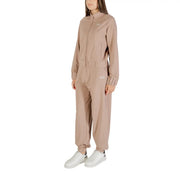 Ea7 Women’s beige cotton blend long jumpsuit with zip front and front pockets