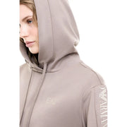 Ea7 Combinaison pantalon beige à capuche pour femme, en mélange de polyester, avec capuche en coton taupe ornée d'un logo discret sur la poitrine et la manche.