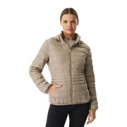 Ea7 Doudoune d'hiver beige en polyester pour femme, matelassée et dotée d'une capuche pour les temps froids.