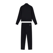 Ea7 Survêtement noir en mélange de coton pour femme, coupe courte zippée top et des pantalons slim avec un logo discret à la taille