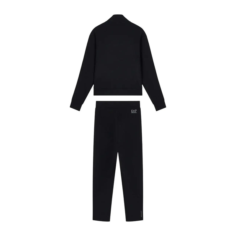 Ea7 Survêtement noir en mélange de coton pour femme, coupe courte zippée top et des pantalons slim avec un logo discret à la taille