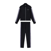 Combinaison EA7 pour femme, en mélange de coton noir, ornée de rayures argentées à logo le long des manches et des jambes, idéale pour l'automne et l'hiver.