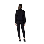 Ea7 Ensemble sweat-shirt à col montant et pantalon de jogging noirs en coton pour femme, style athleisure décontracté.