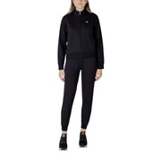 Ea7 Veste de survêtement noire en coton pour femme, fermeture éclair, col mandarin et petit logo sur la poitrine gauche.
