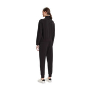 Ea7 Combinaison pantalon noire en coton pour femme, col roulé, manches longues, poignets côtelés et pantalon de jogging assorti (vue de face)