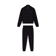 Ea7 Combinaison pantalon noire en coton à col roulé pour femme, avec veste zippée et pantalon de jogging assorti orné de logos discrets.