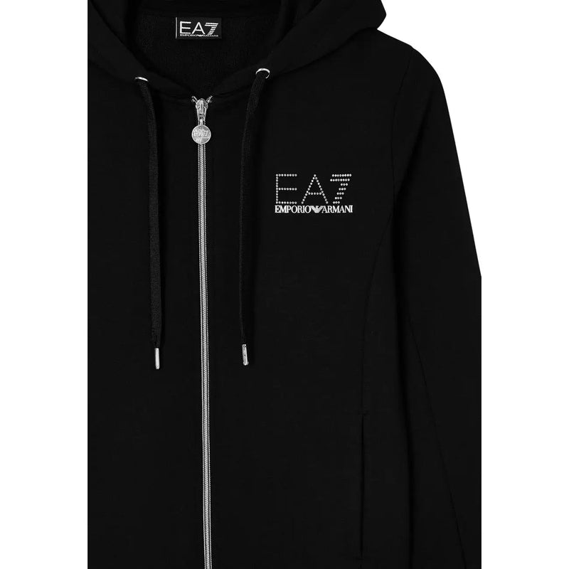 Combinaison noire à capuche ea7 Emporio Armani avec cordons de serrage à fermeture éclair argentés et logo blanc scintillant en mélange de polyester