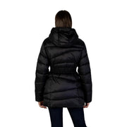 Ea7 Doudoune d'hiver noire à capuche pour femme en polyamide, avec matelassage et taille élastiquée