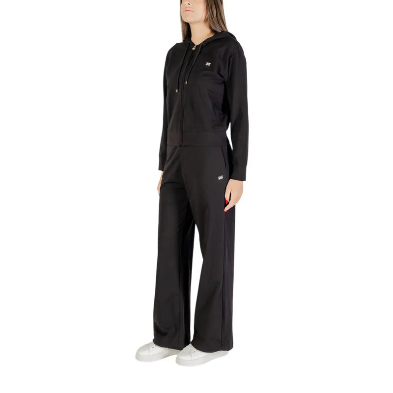 Ea7 Ensemble pour femme composé d'un sweat à capuche zippé noir en coton et d'un pantalon large, au design minimaliste et orné de logos de marque discrets.
