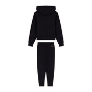 Ea7 Ensemble sweat à capuche court et pantalon de jogging en coton noir pour femme, orné d'un logo doré discret, idéal pour l'automne.