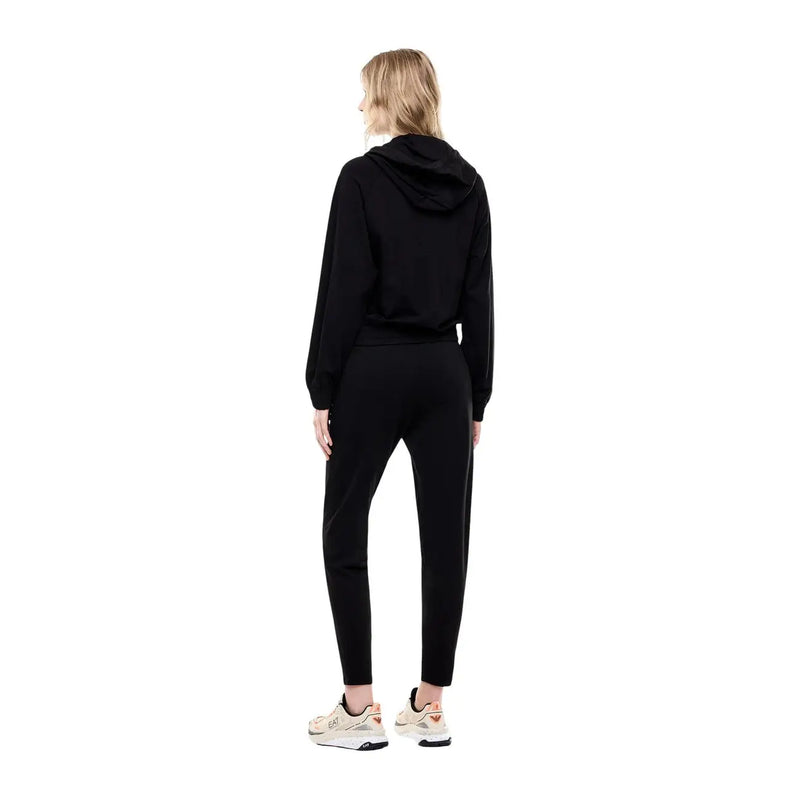 Ensemble sweat-shirt à capuche noir en coton pour femme EA7 et pantalon de jogging assorti, idéal pour l'automne.