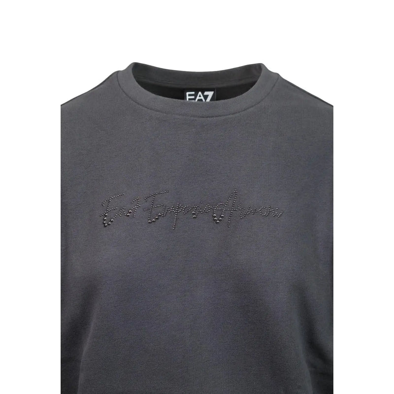 Sweat-shirt gris foncé ea7 en coton, orné d'un logo Emporio Armani scintillant brodé sur la poitrine