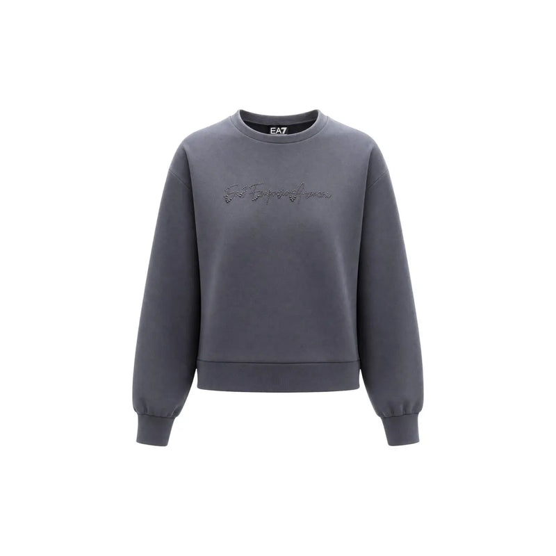 Ea7 Combinaison grise en coton pour femme, col rond et logo discret brodé sur la poitrine.