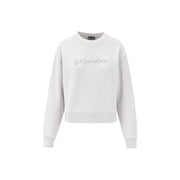 Sweat-shirt Emporio Armani EA7 blanc avec broderie argentée discrète sur la poitrine, en coton gris.