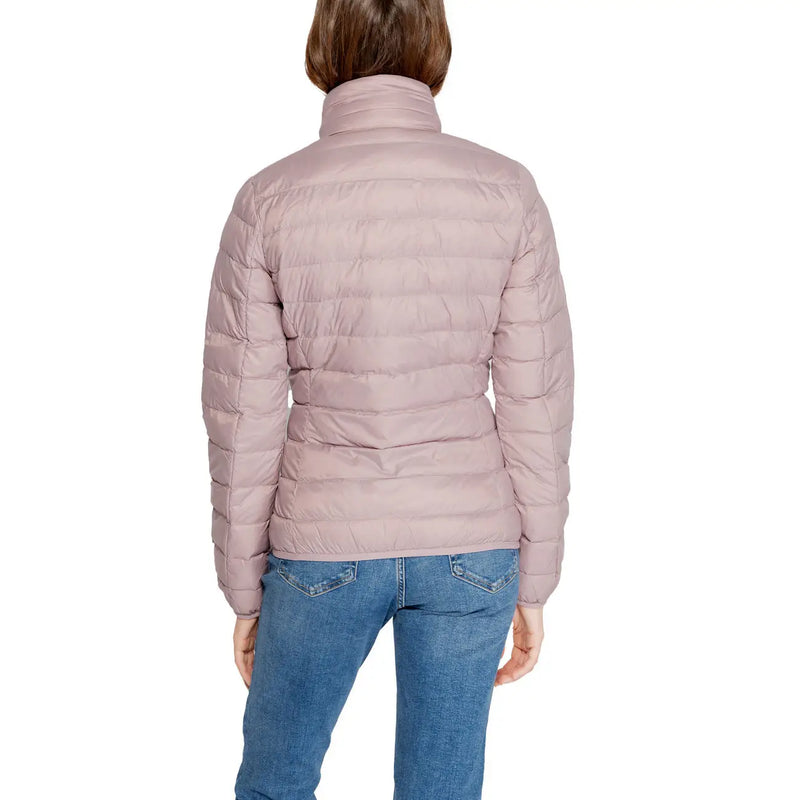 Ea7 Veste matelassée à col roulé rose poudré pour femme, en polyamide, avec fermeture éclair, col montant et manches longues.