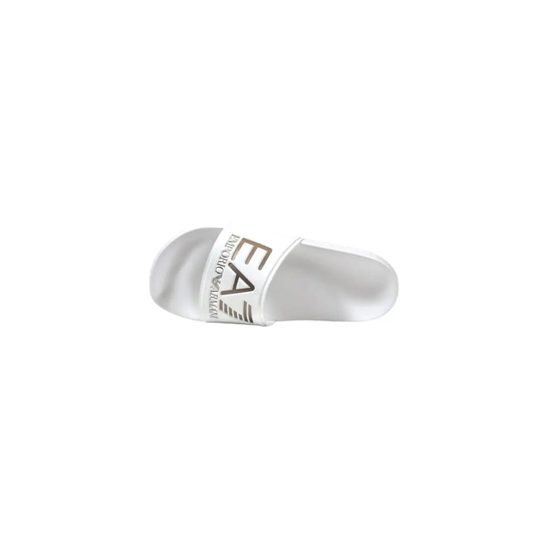 Ea7 women slip-on white slide sandal with sleek glossy finish and Emporio Armani logo on the strap for spring summer