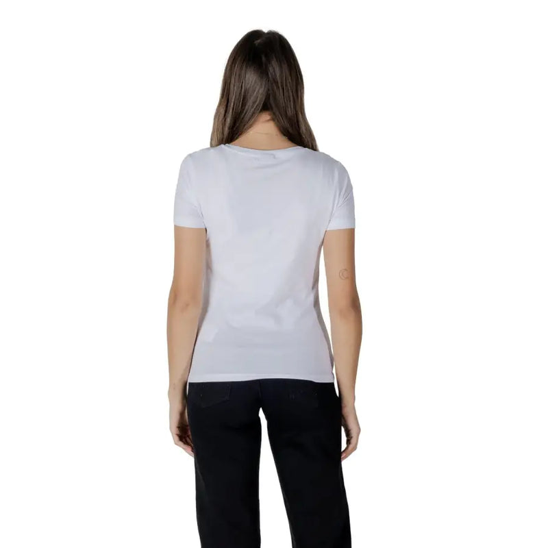 White short-sleeved Ea7 women spring summer t-shirt with rounded neckline and smooth fabric in lightweight material