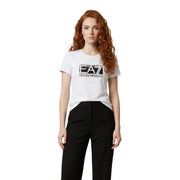 White cotton round neck short sleeve t shirt for women with black ea7 emporio armani logo print