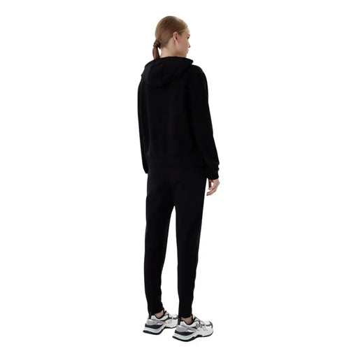 Combinaison noire à capuche pour femme EA7 avec poches, sweat-shirt et pantalon de jogging