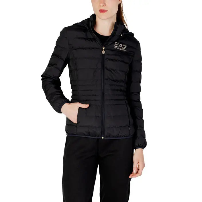 EA7 Women’s Black Quilted Puffer Jacket with EA7 Logo on Chest