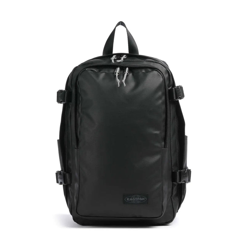 Sac à dos Eastpak pour homme, noir, en polyamide avec une finition mate élégante et des fermetures éclair argentées, dimensions 40 x 25 x 20 cm.
