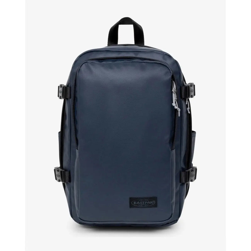 Sac à dos Eastpak pour homme, noir, en polyamide bleu marine foncé, avec bretelles et fermetures éclair noires, dimensions 40 x 25 x 20 cm.