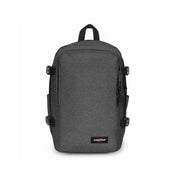 Sac à dos Eastpak pour homme, gris texturé, noir, fermetures éclair et boucles noires, en polyamide, dimensions 40 x 25 x 20 cm.