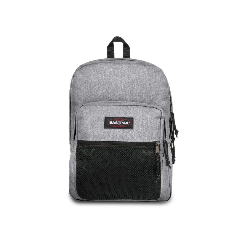 Sac à dos Eastpak pour homme, gris chiné, en polyester, avec empiècement en maille noire et tirettes de fermeture éclair noires, 42 x 32 x 25,5 cm