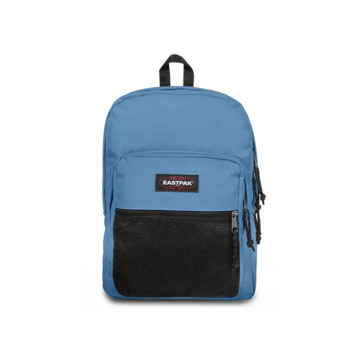 Eastpak men blue polyester rucksack with black mesh panel and zipper pulls featuring multiple zip pockets