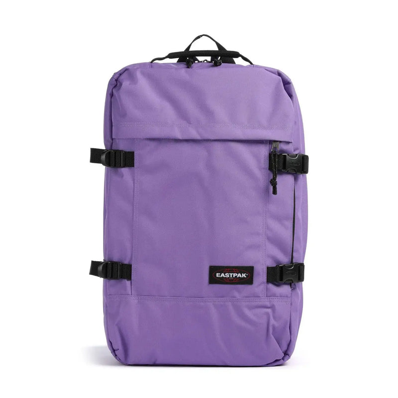 Sac à dos Eastpak pour homme en polyester violet avec poches, sangles et boucles noires, vu de l'arrière